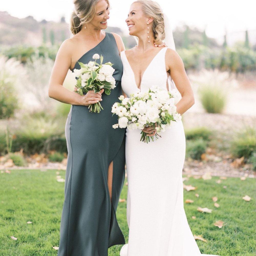 BHLDN Dylan One Shoulder Satin Side- Slit : Forrest Green, size 8